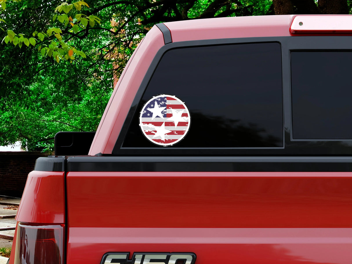 Distressed USA Flag Tennessee TriStar Decal - Busy Bee Graphix
