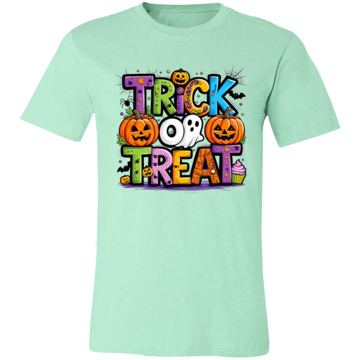 Trick or Treat Halloween Ghost Pumpkin Bella Canvas Tee - Busy Bee Graphix